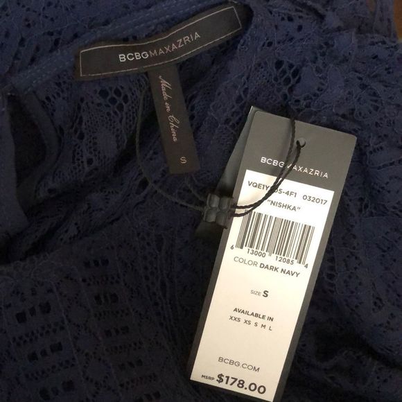 BCBGMaxAzria Nishka Dark Navy Ruffle Lace Top NWT - Picture 10 of 13